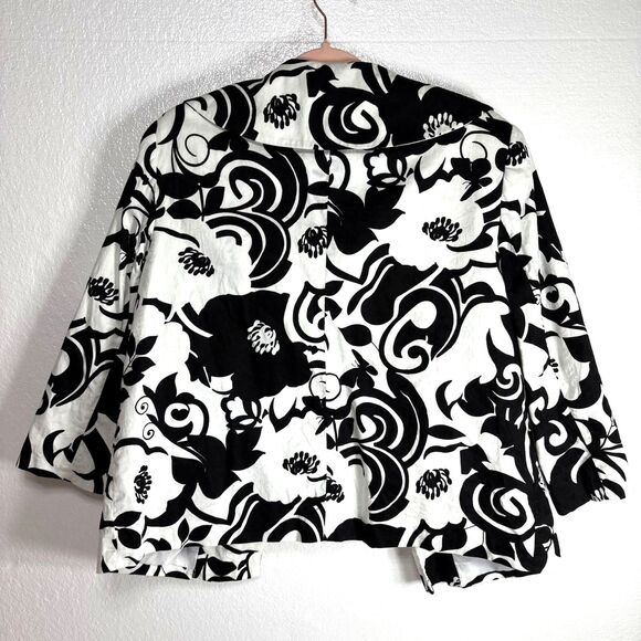 Kim Rogers Blazer Coat Black White Floral Womens Size 12 - Picture 3 of 10